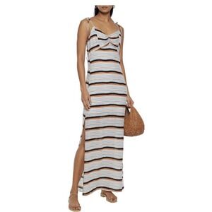 Vix Paula Hermanny Guava Cami Long Dress Multi Stripe Tie Shoulder Slit M